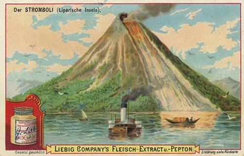Picture series volcanic landscapes, the Stromboli on the Lipari Islands in Italy, Liebig picture,