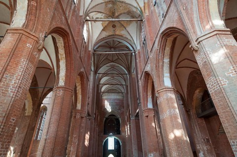 Interior with vault of St Georgen, Gothic brick building of the 14th century, under reconstruction,