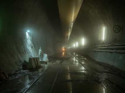 Ventilation hoses and rails in construction lot H53, Brenner Base Tunnel, Tyrol, Austria, Europe