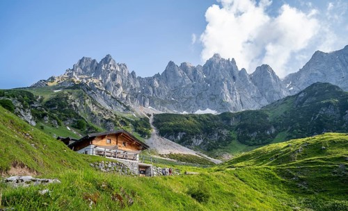 Obere Regalm, rocky mountain peaks of the Wilder Kaiser, Kaiser Mountains, Tyrol, Austria, Europe