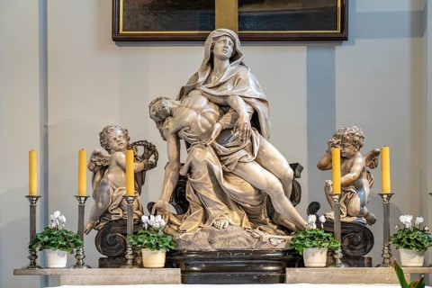 Marble altar with Pieta in the Pieta Chapel, Capuchin Church in Vienna, Austria, Europe