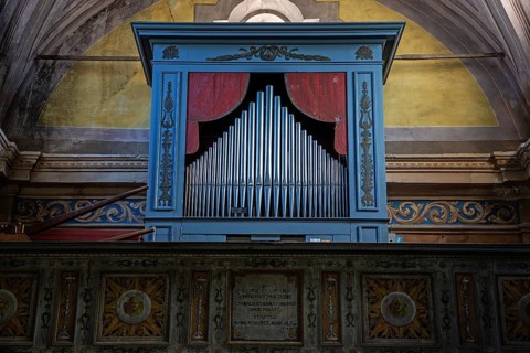 Organ of the parish church of Sant'Anna, 1747-1753, interior view, mountain village of Rasa,