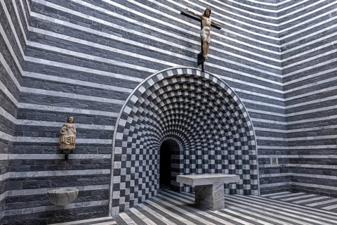 Chiesa di San Giovanni Battista, interior view, architect Mario Botta, Mogno, near Fusio,