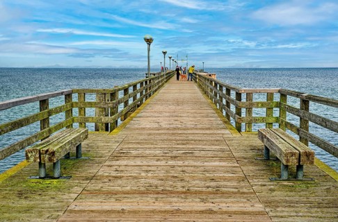 Baltic Sea beach, Baltic Sea coast with the wooden pier Graal-Müritz, Graal-Müritz,