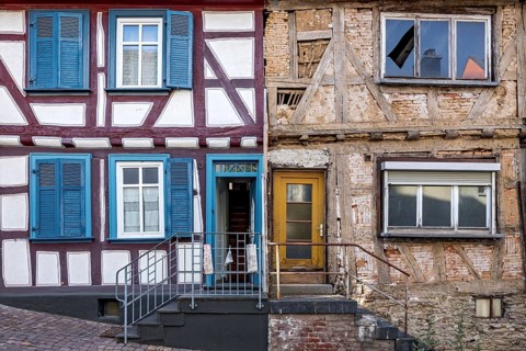 Old half-timbered house, semi-detached house, restored renovated and dilapidated, idyll, historic