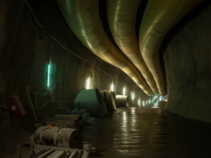 Ventilation hoses in construction lot H41 in the Sill Gorge, Brenner Base Tunnel, Tyrol, Austria,