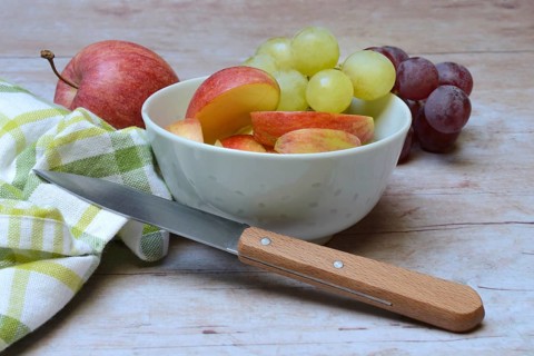 Apple slices and grapes in skin