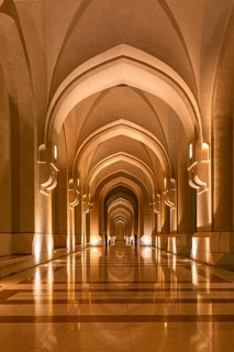 Illuminated arcades at the Sultan's Palace, Muscat, Arabian Peninsula, Sultanate of Oman
