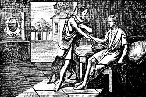 Esau sells his brother Jacob the right of the first-born in exchange for a lentil Meal, room,