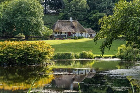 Schweizerhaus and Liselund Slotspark, landscape garden of Liselund Castle Country House, Mön