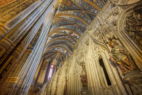 Detail of the choir and ceiling fresco in St Cecilia's Cathedral in Albi, Tarn department, France,