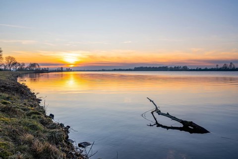 Ladscape of a sunset at the Danube river shore, Wörth an der Donau, Regensburg, Upper Palatinate,
