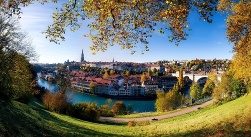 View of Bern's old town and the River Aare, UNESCO World Heritage Site, Canton of Bern,