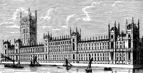 Houses of Parliament, parliament building in the capital London on the Thames, boats, steamboat,