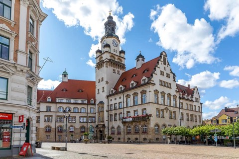 Town hall at the Obermarkt in Döbeln, Saxony, Germany, Europe
