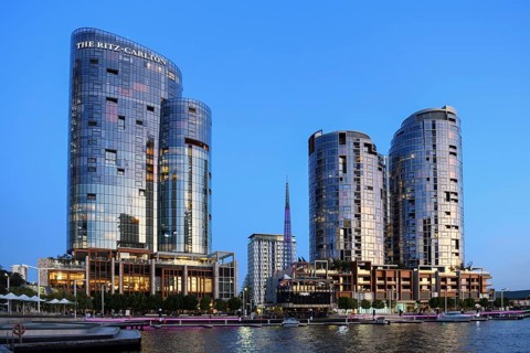 Skyline at Elisabeth Quay, blue hour, blue hour, harbour, Perth, State of Western Australia,