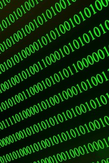 Green horizontal binary rows, symbolising digital technology