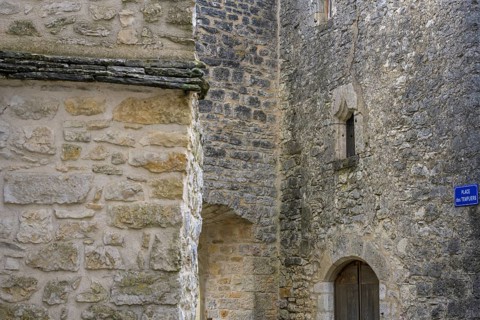 Old stone house on Place des Templiers, La Cavalerie, Aveyron, France, Europe