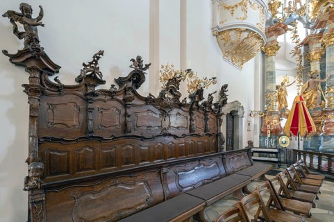 Choir stalls of the Maria Brünnlein pilgrimage basilica in rococo style built between 1748 and