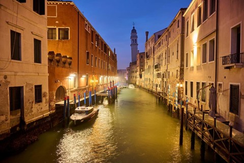 View from the bridge 'Riva degli schiavoni' over to the church 'Chiesa di San Giorgio dei Greci' at