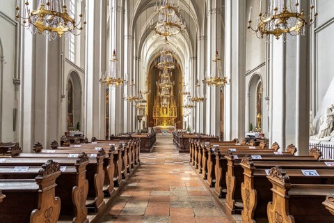 Interior of the Gothic Roman Catholic parish church Augustinerkirche in Vienna, Austria, Europe