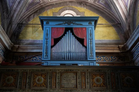 Organ of the parish church of Sant'Anna, 1747-1753, interior view, mountain village of Rasa,
