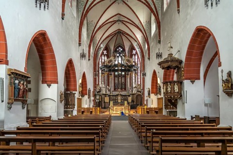 Interior of St Martin's Basilica in Bingen am Rhein, Rhineland-Palatinate, World Heritage Upper