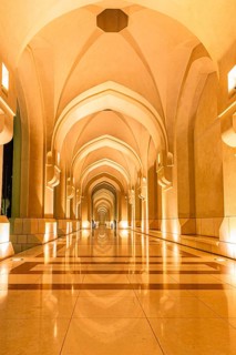 Illuminated arcades at the Sultan's Palace, Muscat, Arabian Peninsula, Sultanate of Oman