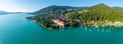 Bräustüberl and Schlosswirtschaft at Tegernsee, aerial view, Tegernsee, Bavaria, Germany, Europe