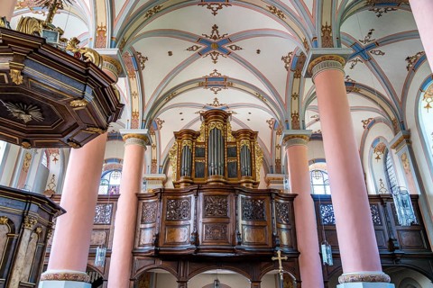 Church organ of the baroque Carmelite Church of St Josef Beilstein, Rhineland-Palatinate, Germany,