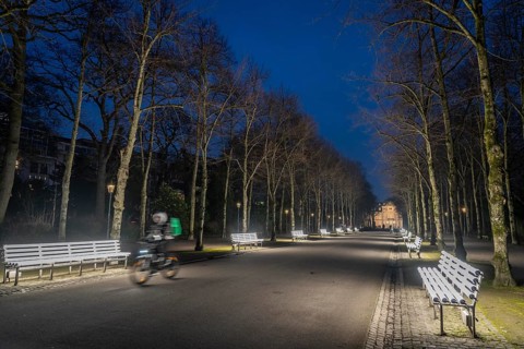 The light benches by artist Stefan Sous in the Hofgarten, entitled UV-A UV-B, 14 completely