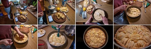 Baking an apple pie with mobile phone instructions, Bavaria, Germany, Europe