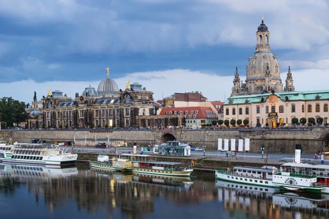 Elbe, paddle steamer, Bruehl's Terrace, Academy of Fine Arts, dome of the Church of Our Lady,