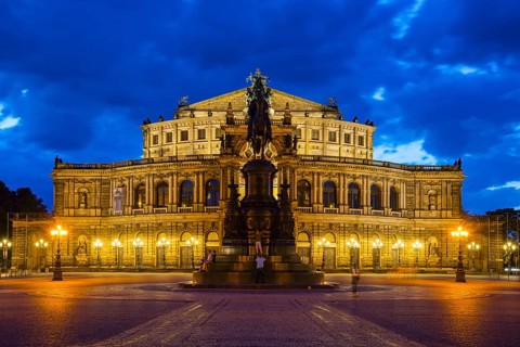 Theatre Square with Semper Opera House and King John Monument, Dresden, Free State of Saxony,