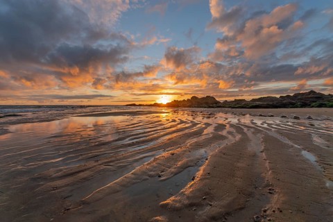 Atlantic Ocean beach at sunset. Les Sables d'Olonne, Vende, France, Europe