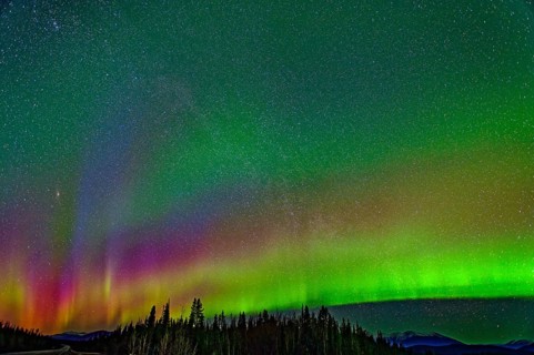 Aurora Borealis, Northern Lights, extreme starry sky, intense colouring, Yukon Territory, Canada,
