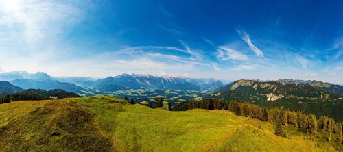 Drone shot, At the summit of the Taborberg with a view of the Lammertal and Tennengebirge