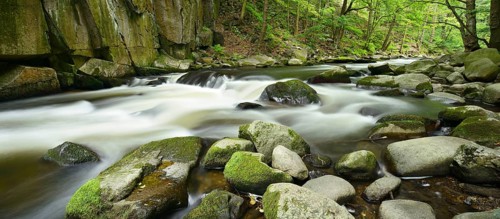 The River Bode with rapids and boulders in the Bode Valley between Thale and Treseburg, Harz