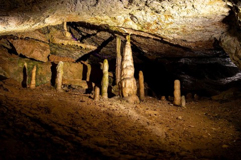 Stalagmites in a cave, Pottenstein Devil's Cave, Franconian Switzerland, Franconia, Bavaria,