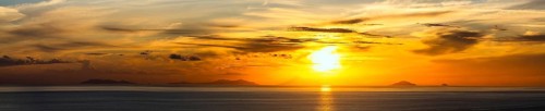 Panorama of Sunset over Aeolian Islands from Nicotera, Aeolus, Sicily, Tyrrhenian Sea, Italy,