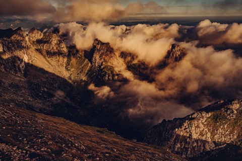 Sunrise hike on the Hochplatte in the Ammergau Alps, Ammergebirge in the Allgäu, Bavaria, Germany,