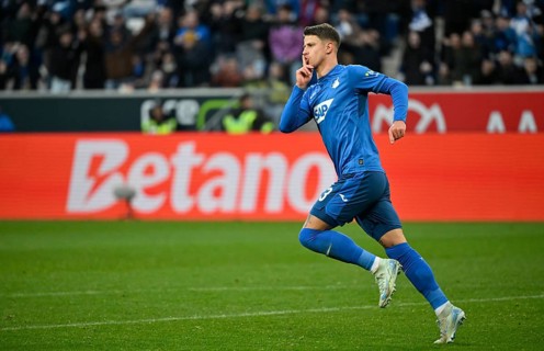 Goal celebration Adam Hlozek TSG 1899 Hoffenheim (23) Gesture Finger to mouth PreZero Arena,