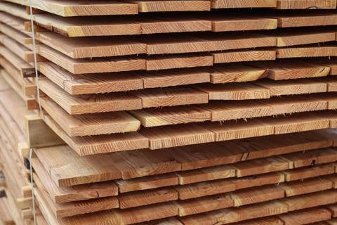 Solingen, North Rhine-Westphalia, Germany - Larch logs are processed into construction timber,