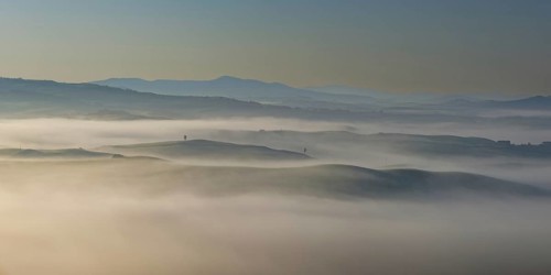 Landscape at sunrise around Volterra, Province of Pisa, Tuscany, Italy, Europe
