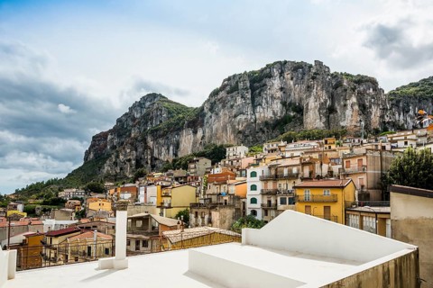 Picturesque village and steep mountains, Ulassai, Province of Ogliastra, Sardinia, Italy, Europe