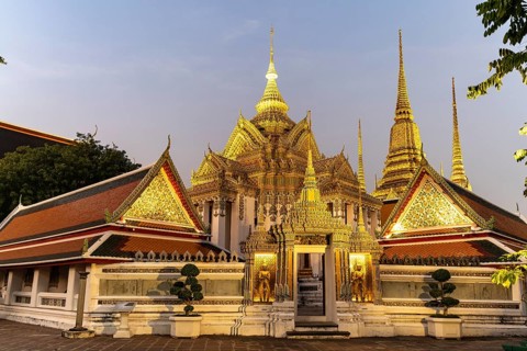 Phra Mondop Library of the Buddhist temple Wat Pho at dusk, Bangkok, Thailand, Asia