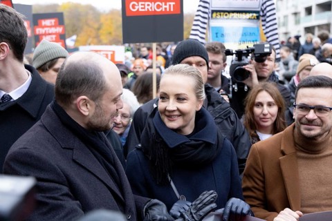 Berlin, Germany, 17 November 2024: Vladimir Kara-Mursa, Yulia Navalnaya and Ilya Yashin during an