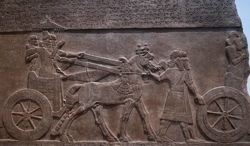 Chariot, wheel, Assyrian relief from Nimrud, today Iraq, British Museum, London, London region,