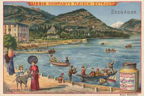 Picture series famous seaside resorts, Lugano in Switzerland, Liebig picture, digitally restored