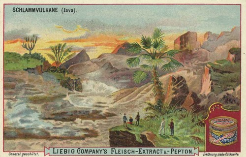Picture series volcanic landscapes, mud volcanoes on Java, Liebig picture, digitally restored
